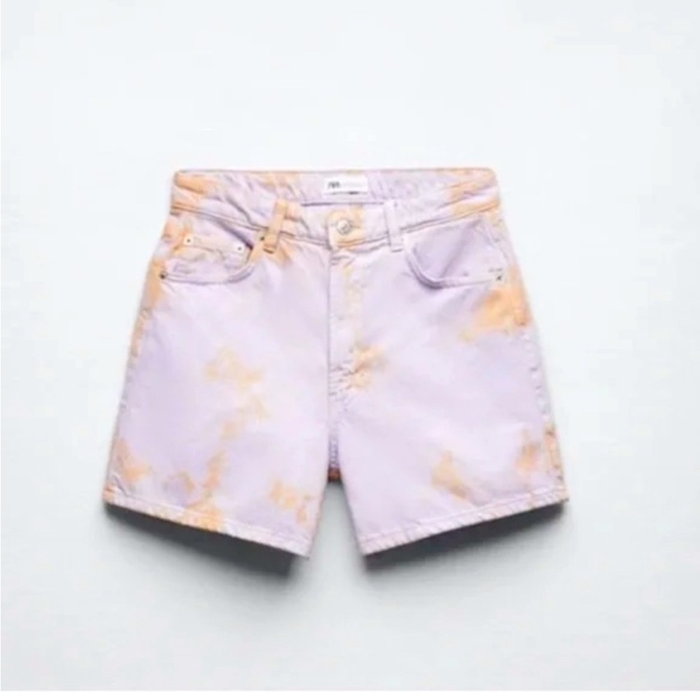ZARA Lavender and Peach Tie-Dye High Waisted Shorts
